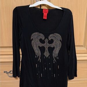 Chico's Black Long Sleeve Top with Silver Embellishments